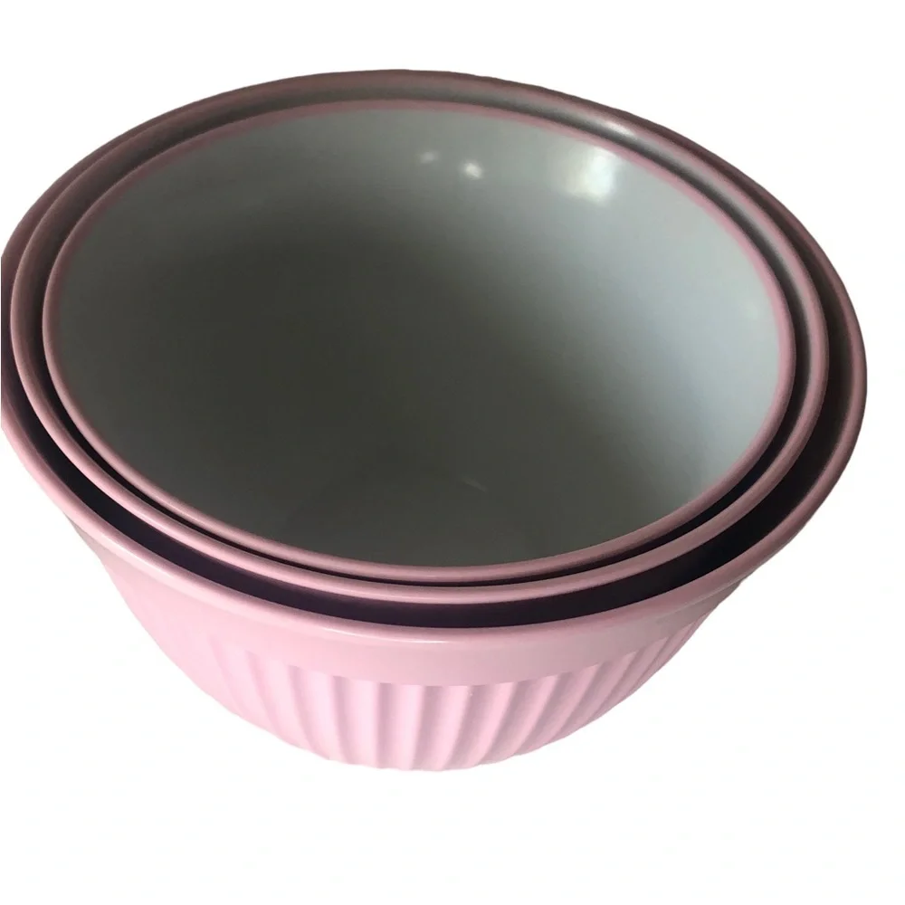 3 PC Vintage Pink Melamine Nesting Mixing Bowl Set Non Slip